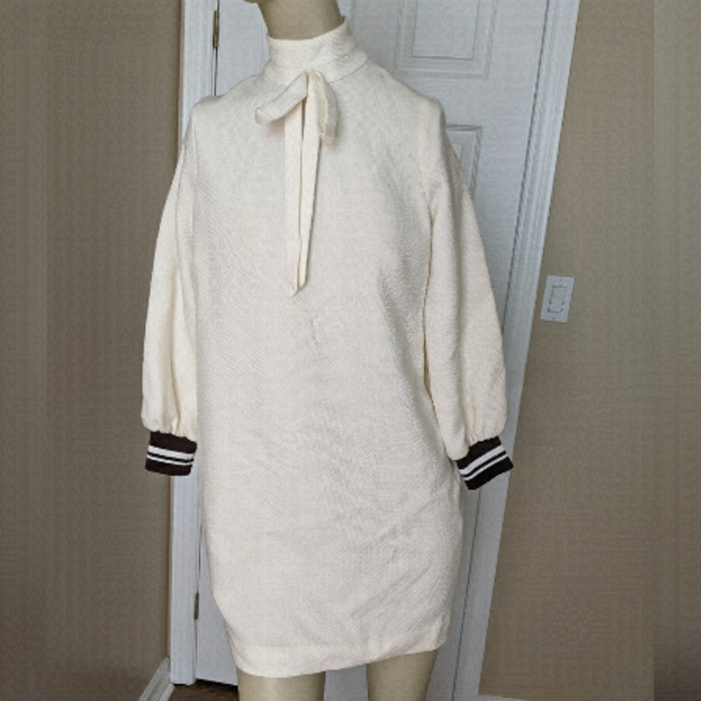 MOTHER of Pearl long sleeve high neck dress with tie bow off